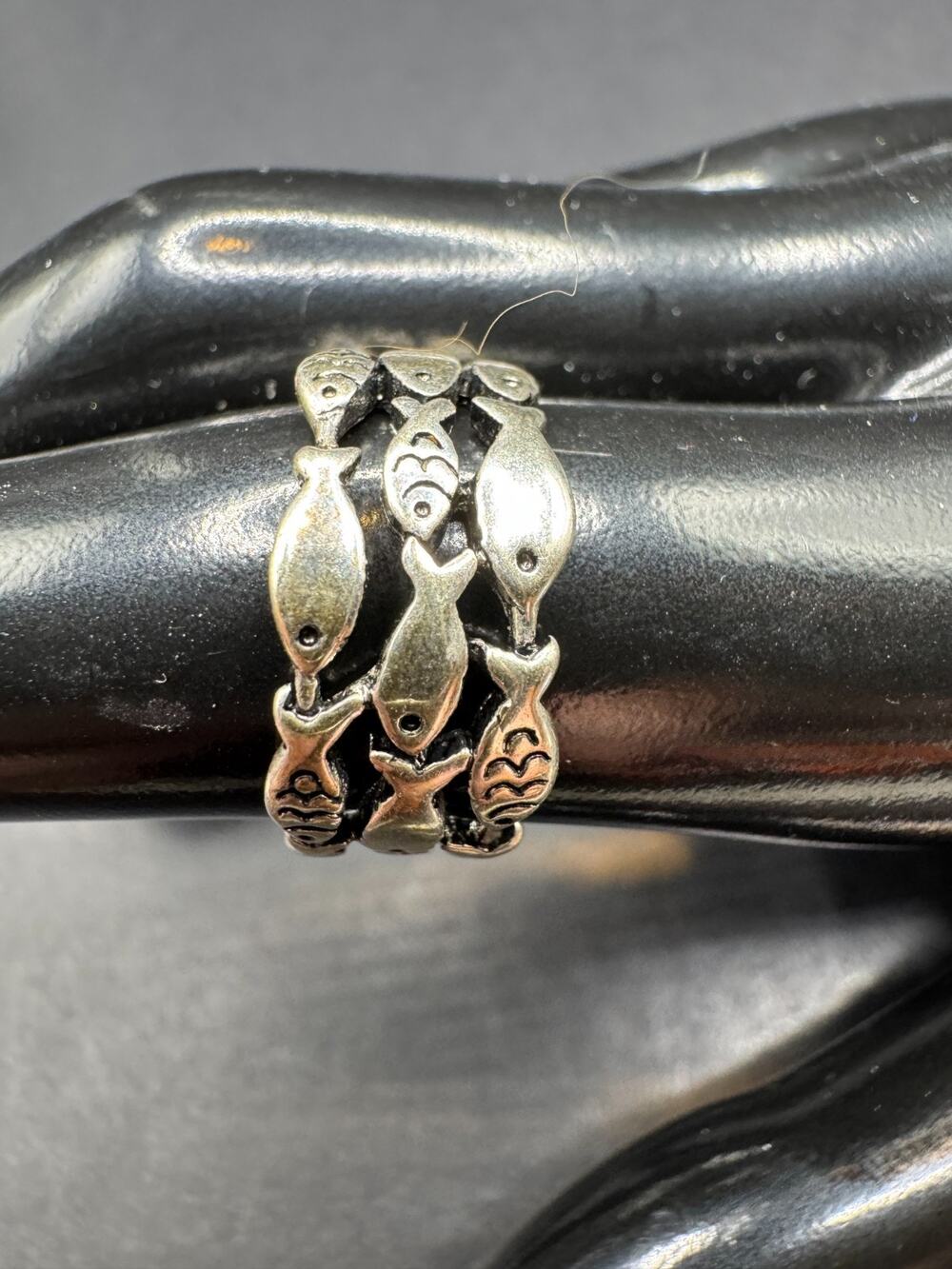 Vintage Sterling Silver 925 Modernist Fish Cuff Band Ring Size 6 Adjustable